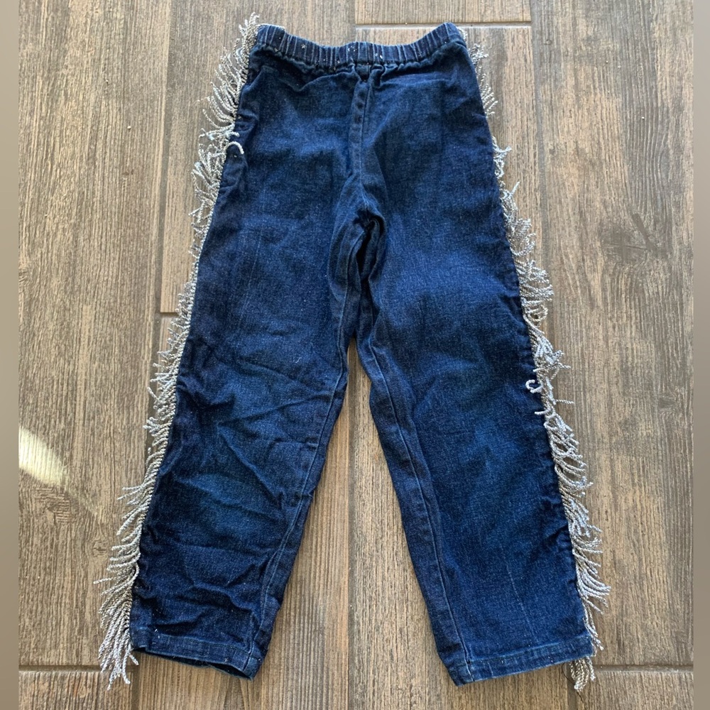 Kids Girly Western Sparkle Fringe Blue Denim Jeans